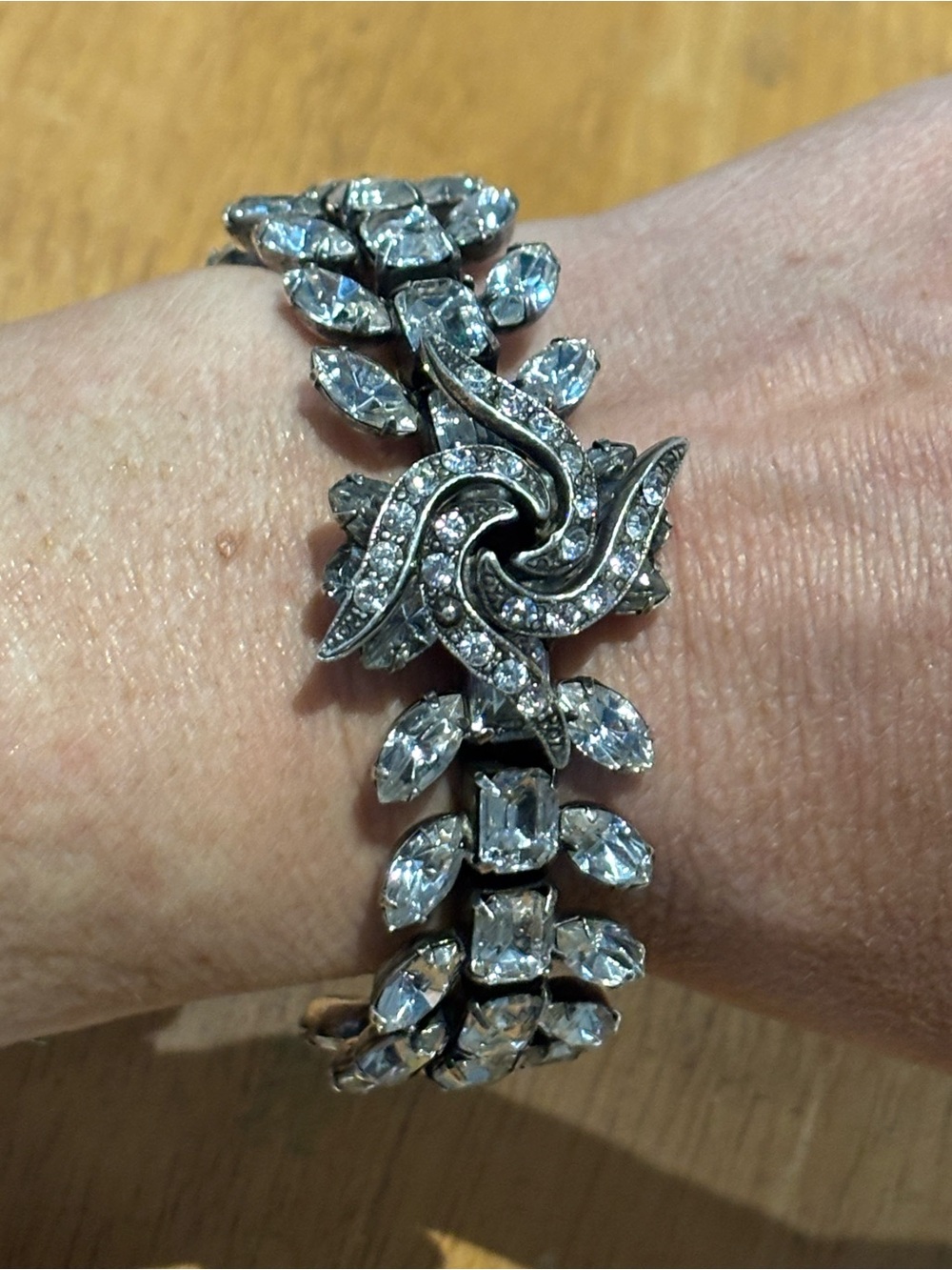 DANNIJO Swarovski crystal rhinestone silver plated floral large cuff bracelet
